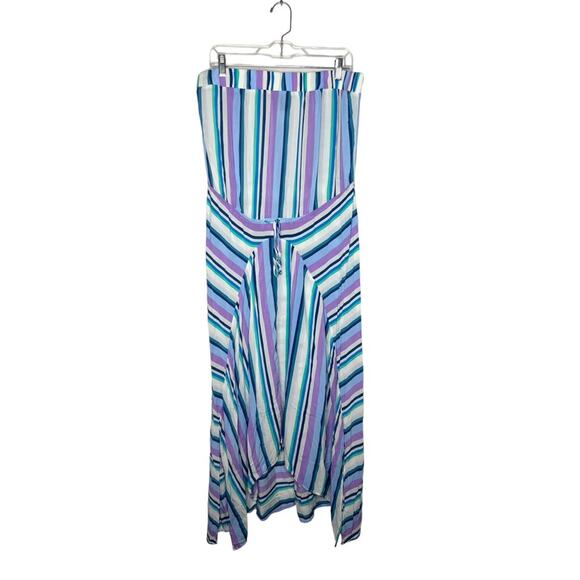 SWIMSUITS FOR ALL / Riley blue purple striped strapless swim cover up dress / 14 - Picture 1 of 8